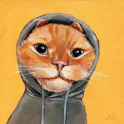 Funny Red Cat Original Oil Painting Animal Painting 5'x5' Pet Painting - Image 1 of 2