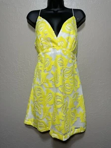 Anthropologie Maeve Strappy Lace Crochet Mini Dress Yellow Full lined Size US 14 - Picture 1 of 9