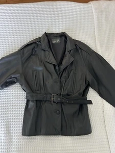 Vintage Women's SPIEGEL Black Genuine Leather Coat Jacket Size L READ - Picture 1 of 21