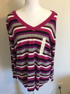 Studio Works Woman Myrna Striped Long Sleeve Thin Sweater V Neck Plus Size 2x - Picture 1 of 10