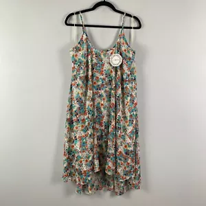 Umgee Floral Swing Dress Size XL Hi Low Hem Sleeveless Adjustable Metallic - Picture 1 of 10