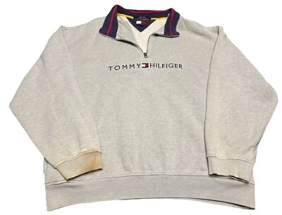 Pulôver masculino Tommy Hilfiger XXL RARO vintage anos 90 com zíper cinza logotipo D2 - Imagem 1 de 4
