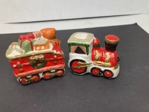 Vintage 2 Pc. Handcrafted Ceramic Train Ornaments Christmas Decoration Kitsch - Picture 1 of 4