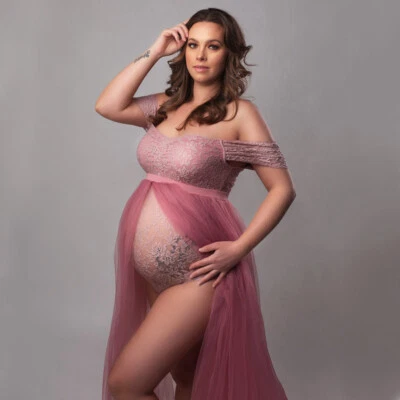 Pregnant Women's Dress Maternity Long Lace Mesh Gown Skirt For Photography Shoot - Image 1 of 4