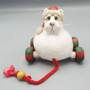 Vicki Thomas Christmas Fat Cat Pull Toy Gourd Santa Enesco 2000 Funny Bones Flaw - Picture 1 of 6