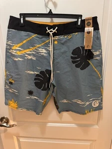 NWT O’NEILL Retro Freak Mens 34 Blue Hawaii Hula Board Shorts Swim Trunks $55 - Picture 1 of 7