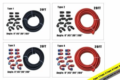 20FT Braided BK, Red Nylon PTFE Fuel Hose E85 /10 Fittings Kit 6AN|8AN|10AN-PL - Image 1 of 4
