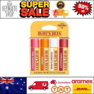Burts's Bees Moisturizing Lip Balm Pack of 4 Pomegranate Coconut Pear Mango NEW - Picture 1 of 8
