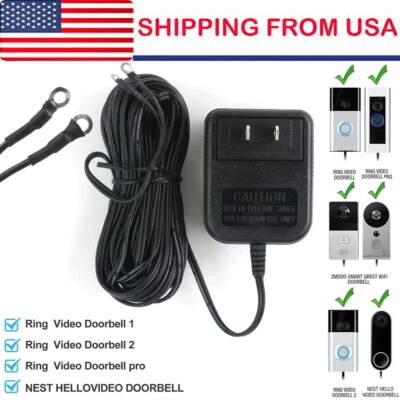 24V Power Supply Adapter Transformer W/ 26FT Wire Video Ring Doorbell 1/2/2 Pro - Image 1 of 4