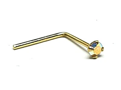 Gold Nose Stud Tiny 1.5mm AB CZ Gem 9k 9ct L Bent Stud Body Piercing Jewellery - Imagen 1 de 4