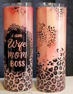 Wife, Mom, Boss Cheetah Print 20oz Skinny Tumbler with Straw And Lid - Picture 1 of 4