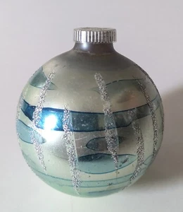 Vtg Teal Turquoise Mica Glitter Mercury Glass Christmas Ornament 2.5" PlasticTop - Picture 1 of 7