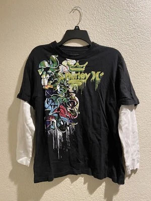 Hurley Long Sleeve Shirt 100% Cotton Black Boys Size Large 15-16 EUC - Image 1 of 4