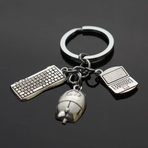 Computer Internet Laptop Mouse Keyboard Charms Silver Pendants Keychain Gift - Picture 1 of 3