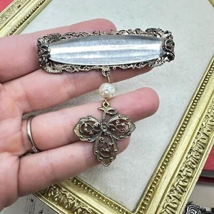 Broche de oro vintage victoriano barra colgante perla renacimiento victoriano prendedor - Imagen 1 de 4