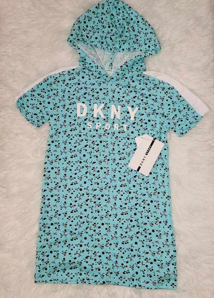 DKNY SPORT GIRL'S HOODIE FLORAL DRESS. ISLAND PARADISE & WHITE, SZ LARGE (12) - Image 1 of 1