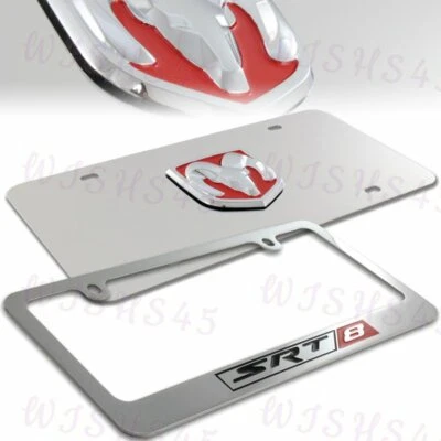 Espejo 3D Dodge SRT-8 marco de matrícula de acero inoxidable - 2 piezas delanteras y traseras Foto 1 de 4