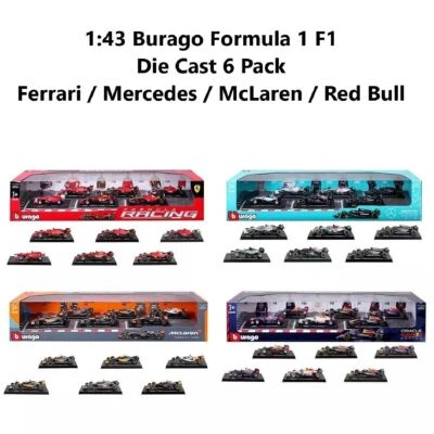 1:43 Burago Formula 1 F1 Car Model 6 Pack Set Ferrari Mercedes McLaren Red Bull - image 1 of 4