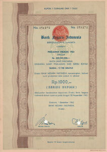 Bank Negara Indonesia Bond 1962 Jakarta Rp 1000 No. 251272