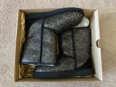 NEW UGG Classic Short Glitter Boots Black Leopard Print 1006883 US 7 - Image 1 of 4
