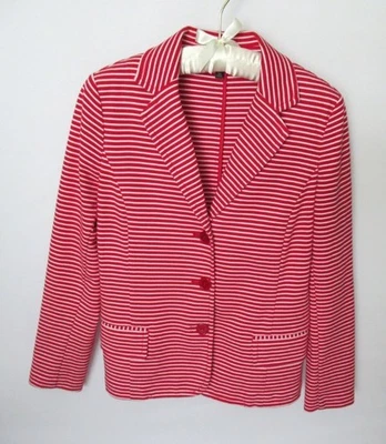Talbots Petites red white striped knit long sleeve unlined jacket *Sz PM* - Image 1 of 4