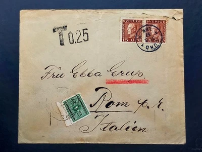 Suecia, Lund a Italia, Roma 1937. Tasada. Error año en tampón de llegada tc875 - Image 1 of 2