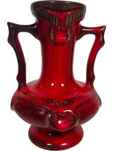 Jarrón artístico de cerámica esmaltada roja lava de Alemania Occidental con asas dobles decorativo - Imagen 1 de 11