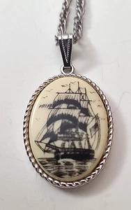 De Colección Sarah Coventry 1975 “Leyendas” Barco de Mar Pendiente Collar 30” Cadena Tono Plateado - Imagen 1 de 11