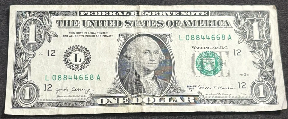 2017 A San Francisco $1 Bill Even Numbers Double 884466 Solid Devil 66’s Note - Image 1 of 2