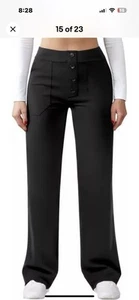 JEKAOYI Womens XL Black Casual High Waist Straight Leg Pants Stretchy w/ Button - Picture 1 of 7