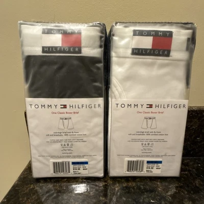 NIP vtg 2 TOMMY HILFIGER MEN’S CLASSIC BOXER BRIEF UNDERWEAR size XL White Black - Image 1 of 2