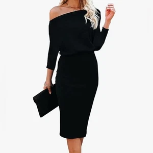 NUOVO abito midi bodycon matita pipistrello manica 3/4 a costine XL - Foto 1 di 7