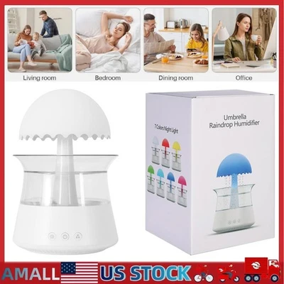 White Rain Cloud Humidifier Raining Sound with Night Light Raindrop Diffuser - Image 1 of 4