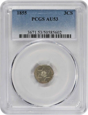 1855 Three Cent Silver AU53 PCGS - Image 1 of 2