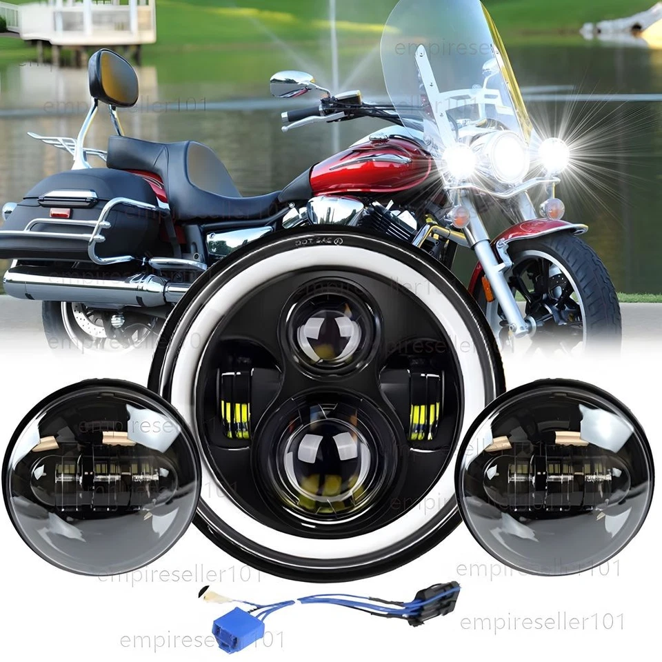 Faro LED cromado halo de 7" + luces de paso de 4,5" para Yamaha V-Star XVS 1100 950 Foto 1 de 4