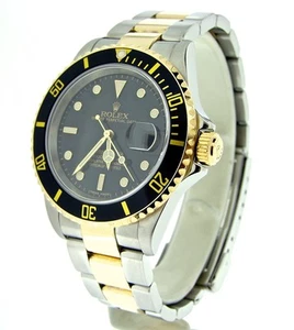 Rolex Submariner Mens 18k Gold & Steel Watch Black Date Sub No Holes SEL 16613T - Picture 1 of 7