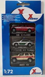 XTOYS 1:72 - JUEGO DE 3x MB CLASE C PORSCHE 911 TURBO Y BMW X5 VEHÍCULOS DE EMERGENCIA - Imagen 1 de 4