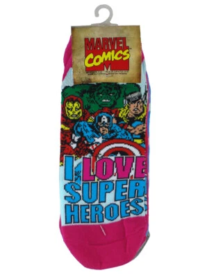 Paquete de 4 calcetines tobilleros I Love Super Heroes para mujer Marvel Comics nuevos Foto 1 de 4