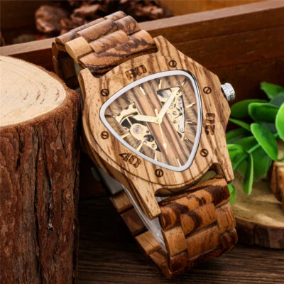 Casual Men's Triangle Watch Wooden Automatic Mechanical Wristwatch Men Watches - image 1 of 4
