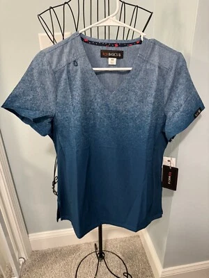 NEW Koi Basics Cali Heathered Caribbean Blue Ombre Extra Small XS scrub top - Image 1 of 4