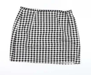 New Look Womens White Check Cotton Blend A-Line Skirt Size 12 - Picture 1 of 12