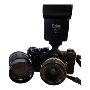 Vivitar XC-3 analoge Kamera Konvolut 2800 Blitz 55mm & Tamron 58mm Objektiv schwarzer Riemen - Bild 1 von 3