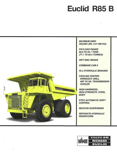 Equipment Brochure - Euclid - R85 B - Mining Haul Dump Truck - c1991 ...