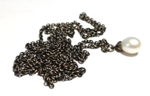 TROLLBEADS ANODIZED STERLING SILVER PEARL NECKLACE 36 INCHES 11.7 GRAMS - Picture 1 of 2