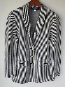 Women's St. John Collection Marie Gray Blazer Striped Navy Size 4 Knit Classic - Picture 1 of 14
