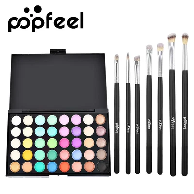 40 Colors Glitter Eye Shadow PaletteMinerals Eyeshadow Pallete 7Pcs Sets Brush - Image 1 of 4