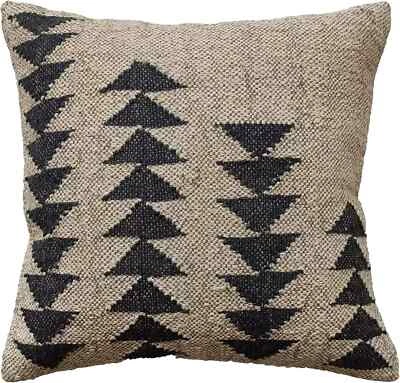 Indian Jute Kilim Cushion Cover Throw Pillow 18" Square Home Decor Handmade Wool - Image 1 of 3