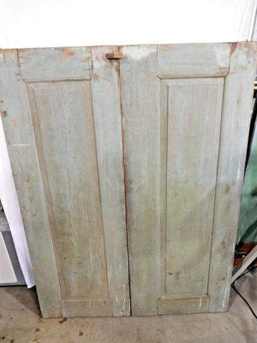 Antique ~ Salvage ~ Pair Pine Doors ~ Nested ~ Original Green Paint       #2189 Cover