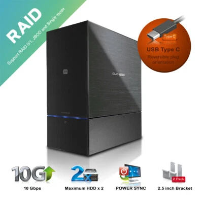 Mediasonic USB 3.2 Gen 2 Type C 10Gbps 2 Bay Raid 3.5" SATA Hard Drive Enclosure - Image 1 of 4