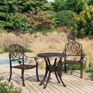 Cast Aluminium Garden Bistro Set 3 Pcs Stylish Round Table And Chairs Bronze - Picture 1 of 11